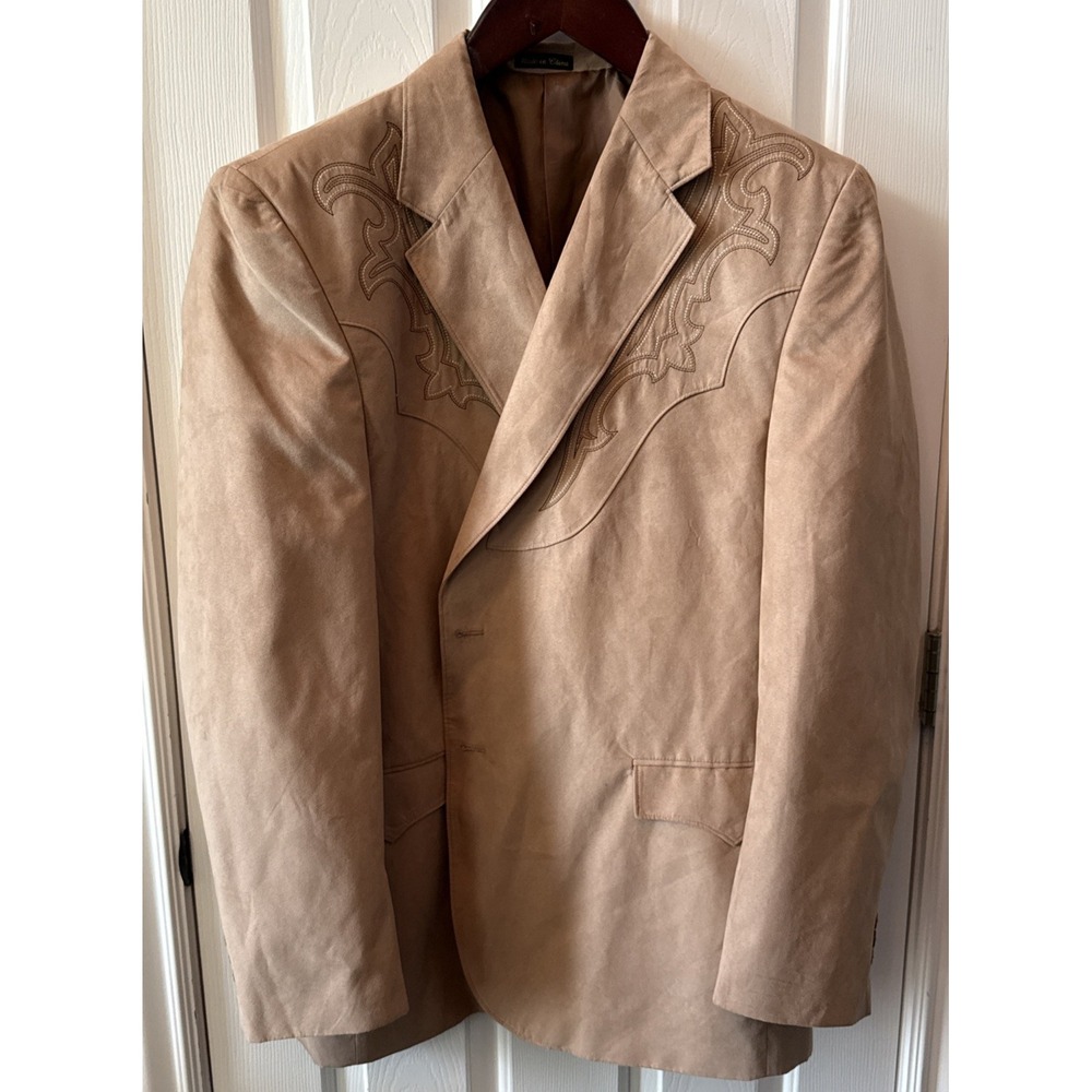 Circle S Men 50L Galveston Embroidered Microsuede Western Sport Coat Blazer Tan